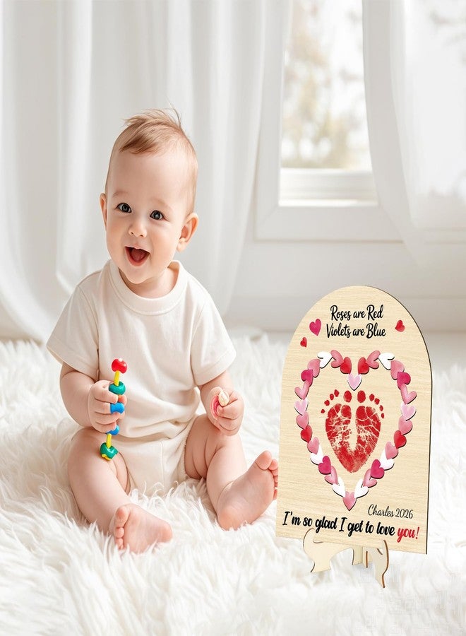 Yewfold Baby's First Valentines Day Footprint Sign DIY Wooden Art Baby's First Valentine's Day Gift Babies Keepsake Milestone Nursery Decor (Heart) - Image 5